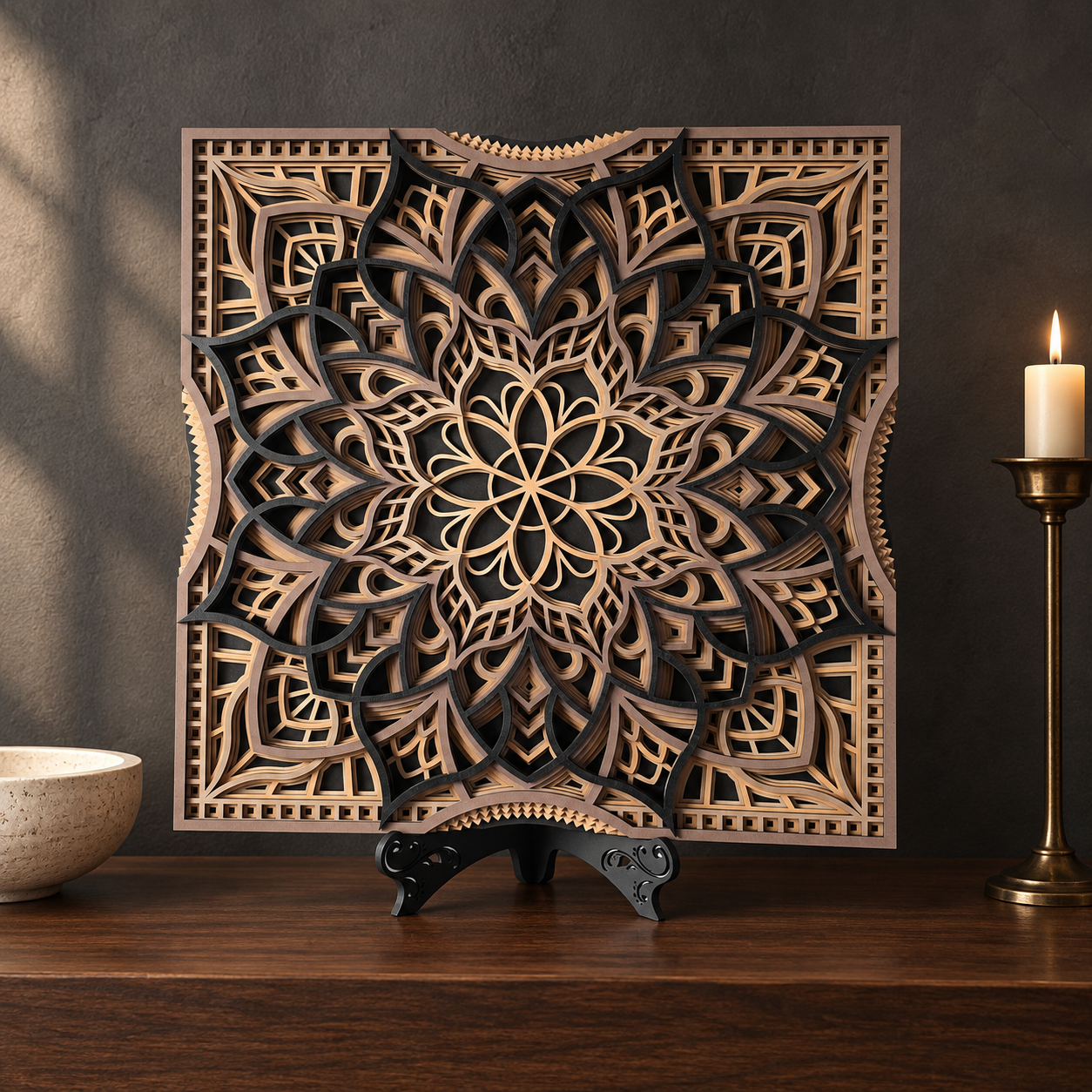 Zahra β 37 Γ 37 cm Multilayer Floral Geometric Art with Stand