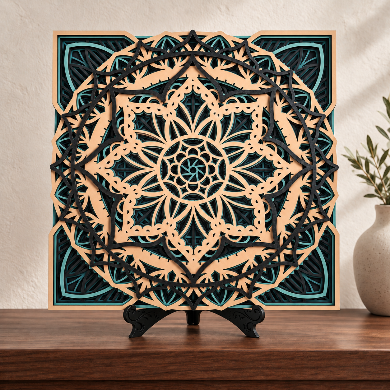 Soraya β 37 Γ 37 cm Multilayer Geometric Art with Stand